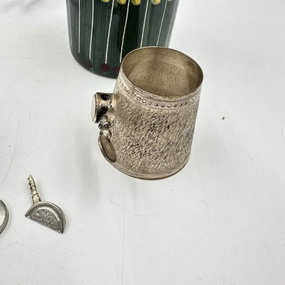 Vintage Ferri Marmaca Italian Ceramic Wine Pitcher Jug Metal Silver Holder 1940s